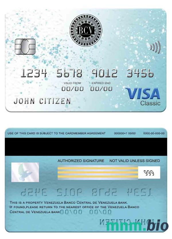 Venezuela Banco Central de Venezuela bank visa klasyczny karta przykład w formacie PSD